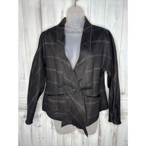 BABETTE SF BLACK PLAID BOILED‎ WOOL BLEND SINGLE BUTTON PLEATED SLEEVE JACKET S